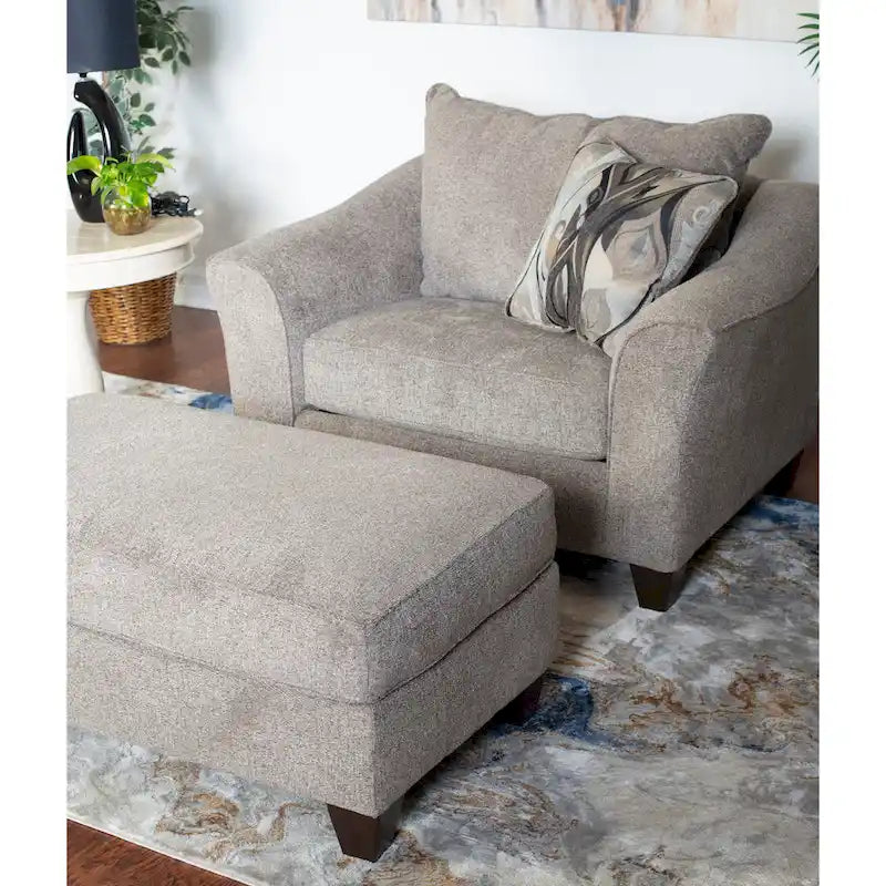 Set poltrona e pouf d'accento in tessuto grigio/marrone, 1 posto