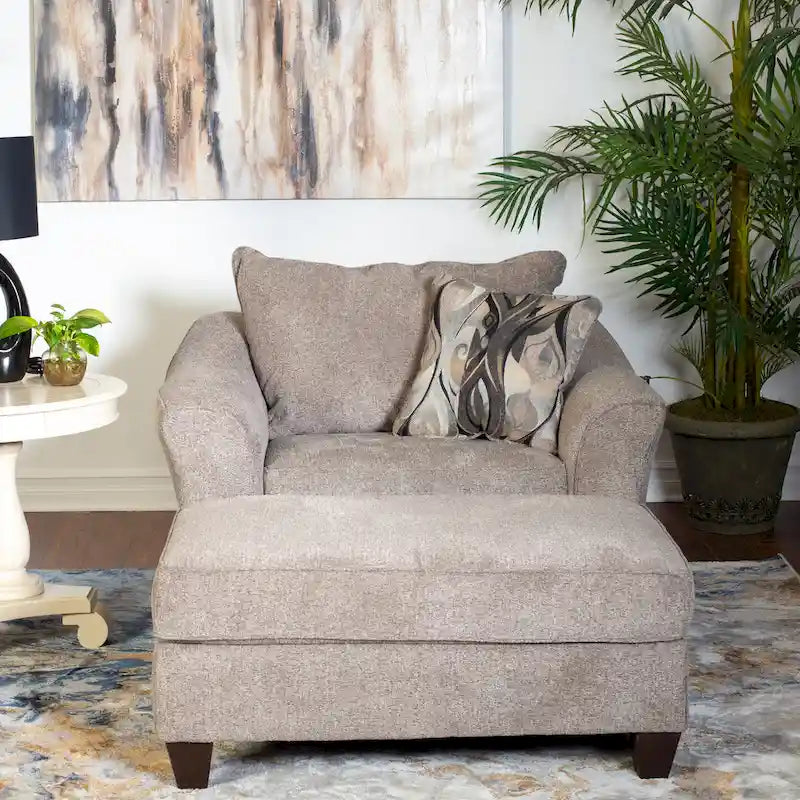 Set poltrona e pouf d'accento in tessuto grigio/marrone, 1 posto