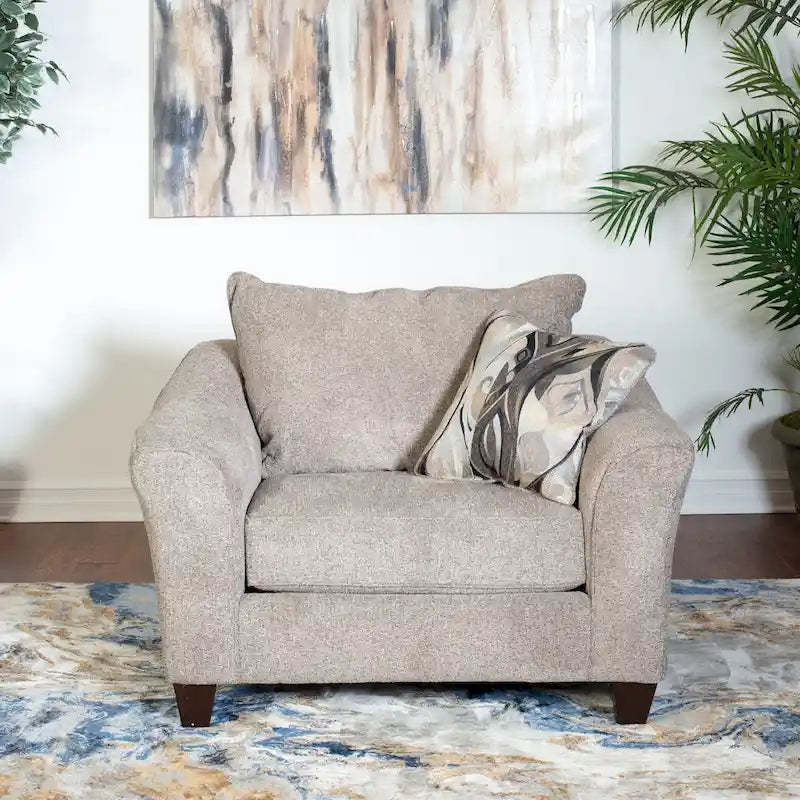 Set poltrona e pouf d'accento in tessuto grigio/marrone, 1 posto