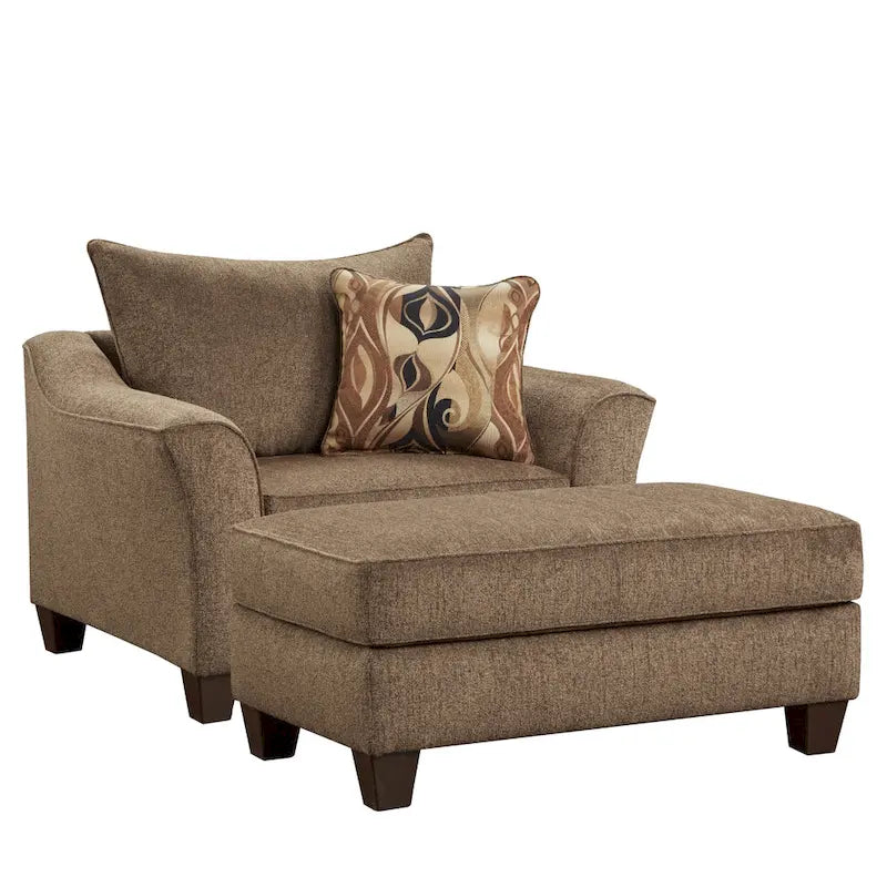 Set poltrona e pouf d'accento in tessuto grigio/marrone, 1 posto
