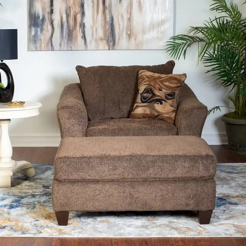 Set poltrona e pouf d'accento in tessuto grigio/marrone, 1 posto