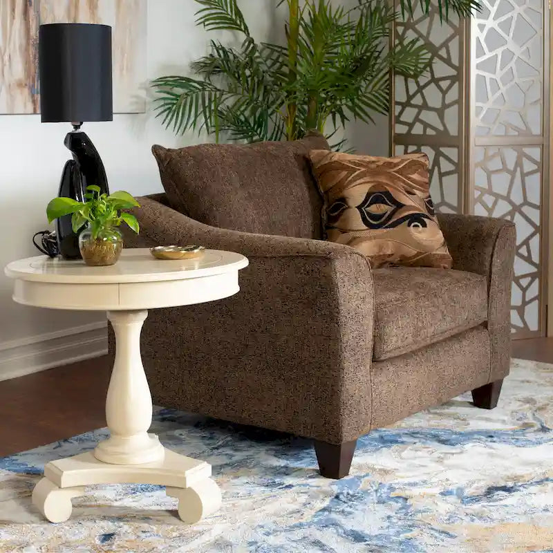 Set poltrona e pouf d'accento in tessuto grigio/marrone, 1 posto