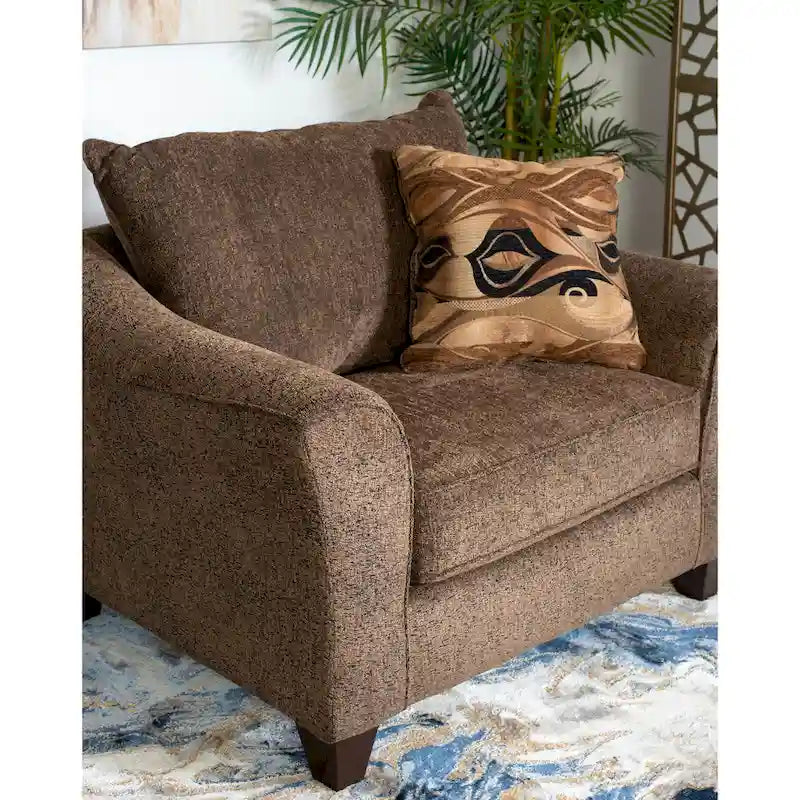 Set poltrona e pouf d'accento in tessuto grigio/marrone, 1 posto