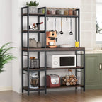 Scaffale da Panettiere a 5 Ripiani con Credenza e Supporto per Microonde da Cucina, Marrone/Nero