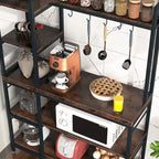Scaffale da Panettiere a 5 Ripiani con Credenza e Supporto per Microonde da Cucina, Marrone/Nero
