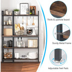 Scaffale da Panettiere a 5 Ripiani con Credenza e Supporto per Microonde da Cucina, Marrone/Nero
