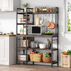 Scaffale da Panettiere a 5 Ripiani con Credenza e Supporto per Microonde da Cucina, Marrone/Nero