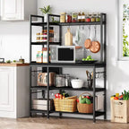 Scaffale da Panettiere a 5 Ripiani con Credenza e Supporto per Microonde da Cucina, Marrone/Nero