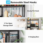 Scaffale da Panettiere a 5 Ripiani con Credenza e Supporto per Microonde da Cucina, Marrone/Nero