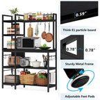Scaffale da Panettiere a 5 Ripiani con Credenza e Supporto per Microonde da Cucina, Marrone/Nero