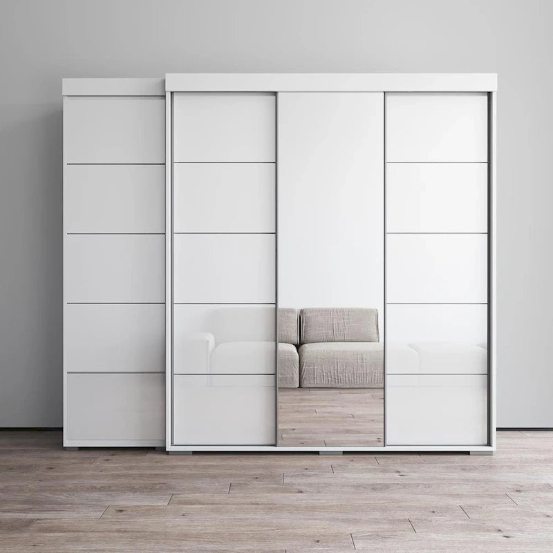 Armadio con Specchio e Ante in Vetro Nero/Grigio/Bianco – Singolo, Set da 2 Pezzi