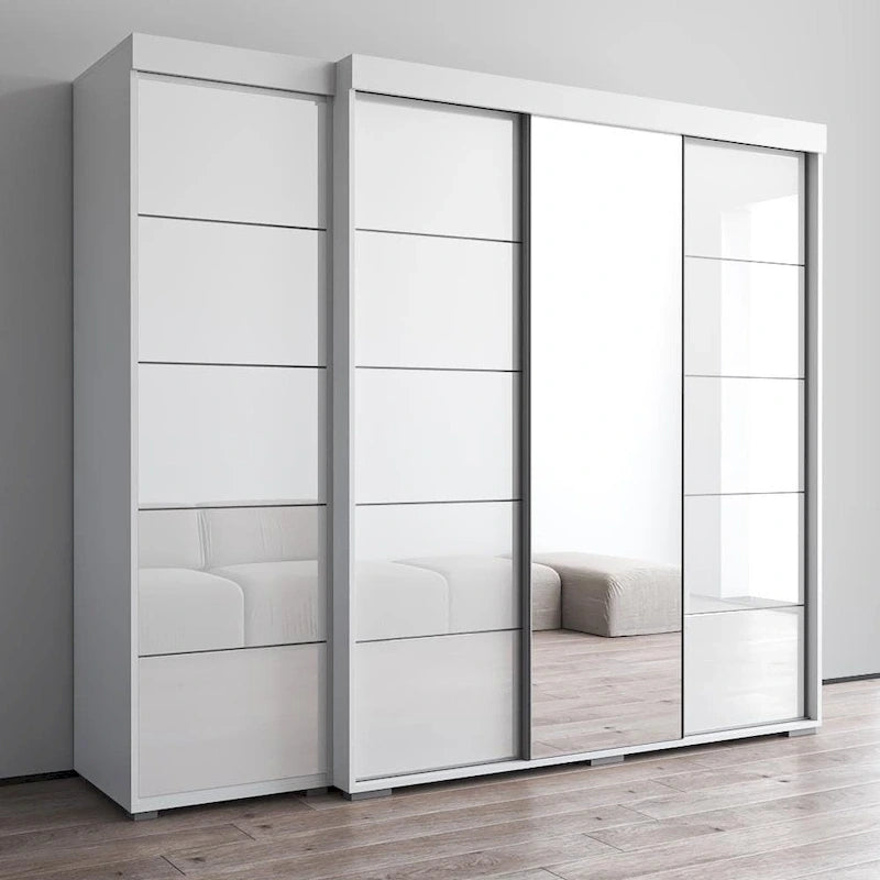 Armadio con Specchio e Ante in Vetro Nero/Grigio/Bianco – Singolo, Set da 2 Pezzi