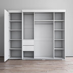 Armadio con Specchio e Ante in Vetro Nero/Grigio/Bianco – Singolo, Set da 2 Pezzi