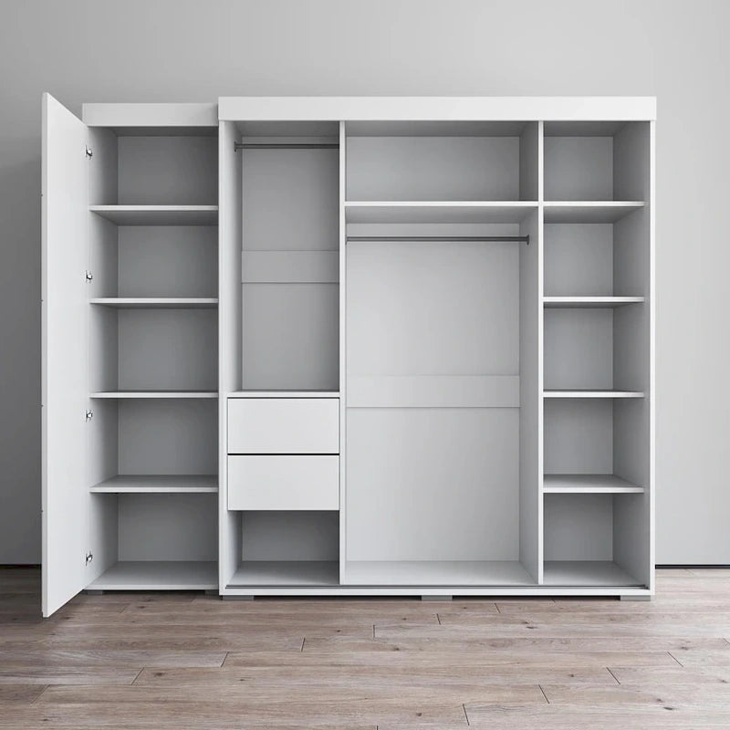 Armadio con Specchio e Ante in Vetro Nero/Grigio/Bianco – Singolo, Set da 2 Pezzi