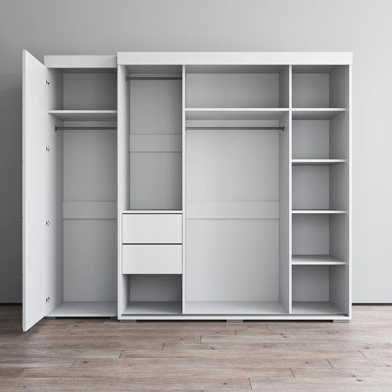 Armadio con Specchio e Ante in Vetro Nero/Grigio/Bianco – Singolo, Set da 2 Pezzi