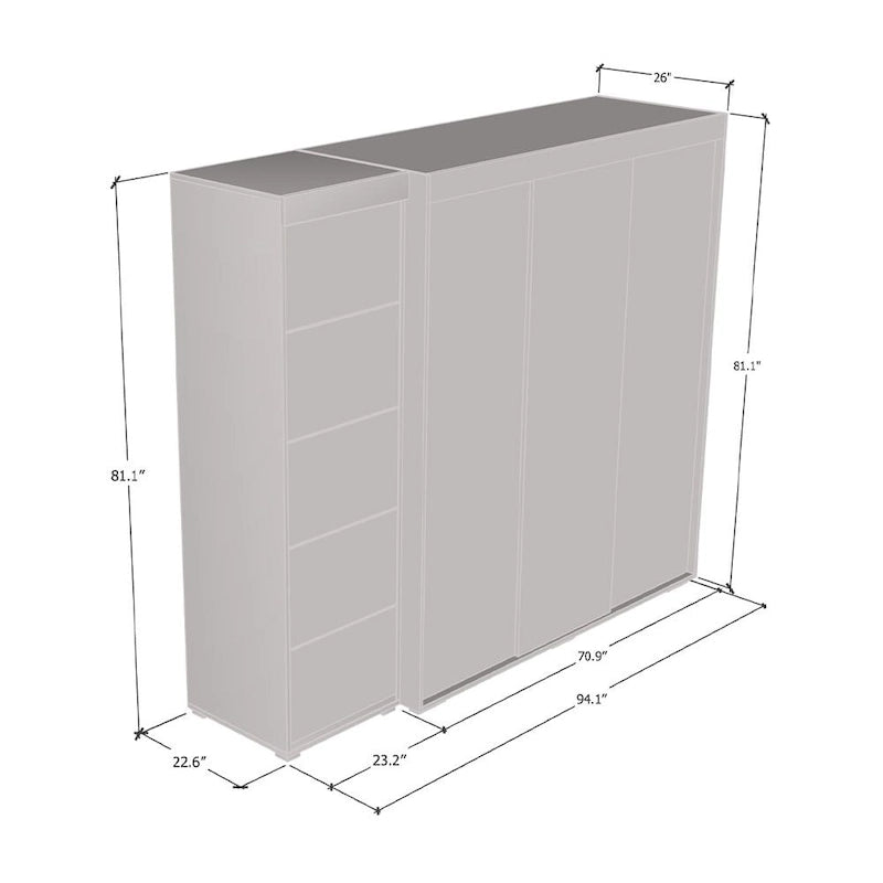 Armadio con Specchio e Ante in Vetro Nero/Grigio/Bianco – Singolo, Set da 2 Pezzi