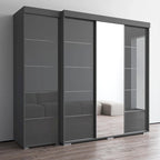 Armadio con Specchio e Ante in Vetro Nero/Grigio/Bianco – Singolo, Set da 2 Pezzi
