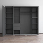 Armadio con Specchio e Ante in Vetro Nero/Grigio/Bianco – Singolo, Set da 2 Pezzi