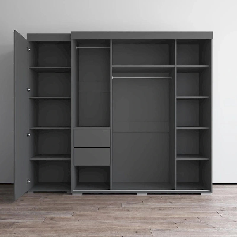 Armadio con Specchio e Ante in Vetro Nero/Grigio/Bianco – Singolo, Set da 2 Pezzi