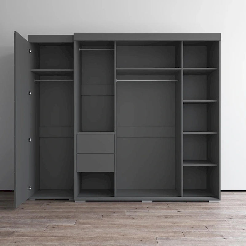 Armadio con Specchio e Ante in Vetro Nero/Grigio/Bianco – Singolo, Set da 2 Pezzi