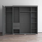 Armadio con Specchio e Ante in Vetro Nero/Grigio/Bianco – Singolo, Set da 2 Pezzi