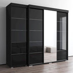 Armadio con Specchio e Ante in Vetro Nero/Grigio/Bianco – Singolo, Set da 2 Pezzi