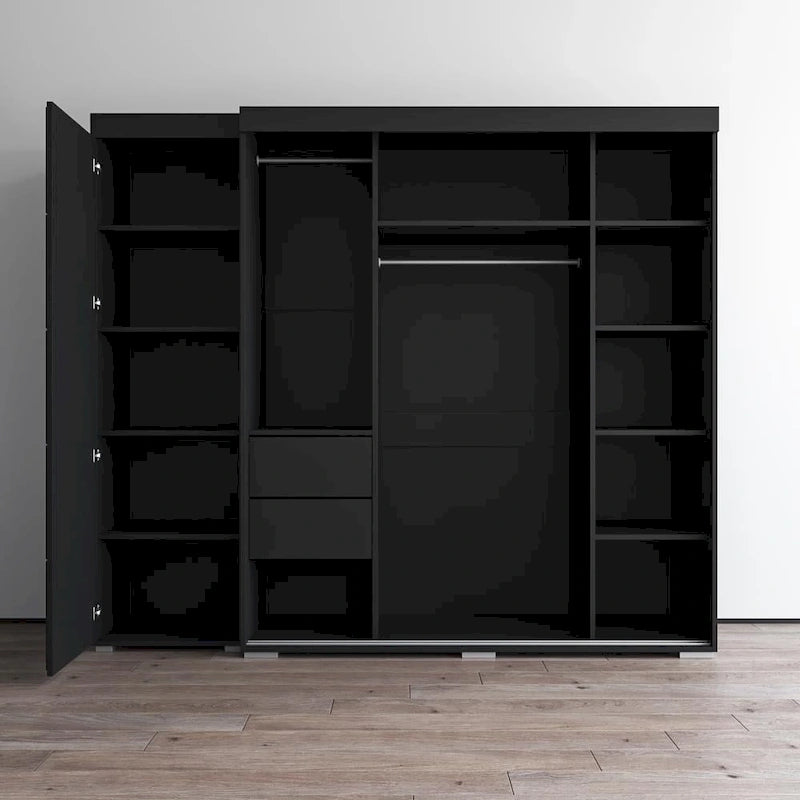 Armadio con Specchio e Ante in Vetro Nero/Grigio/Bianco – Singolo, Set da 2 Pezzi