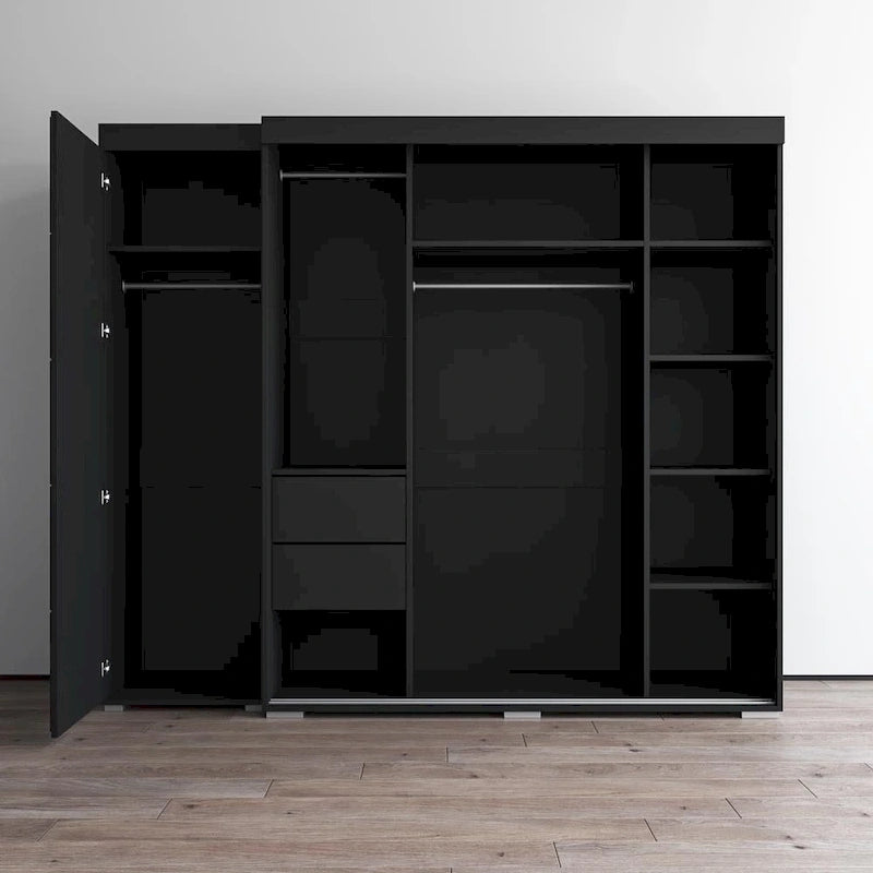 Armadio con Specchio e Ante in Vetro Nero/Grigio/Bianco – Singolo, Set da 2 Pezzi