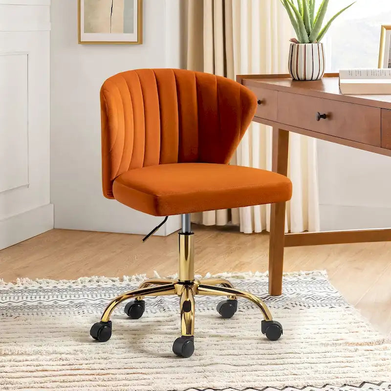 Sedia da ufficio con schienale alto in velluto multicolore, senza braccioli, con motivo a canali, sedile singolo