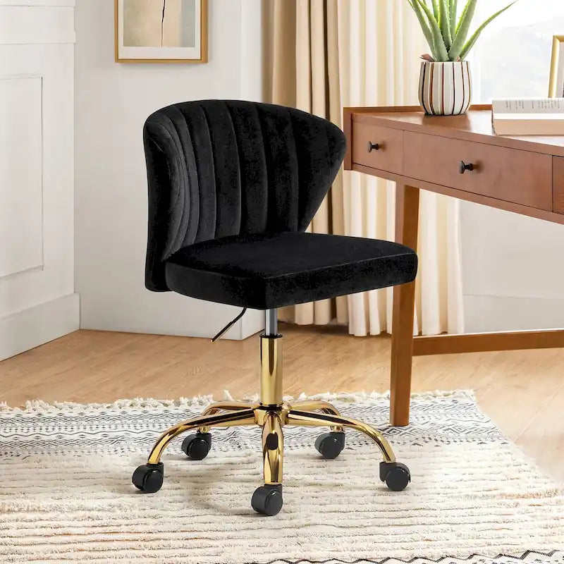 Sedia da ufficio con schienale alto in velluto multicolore, senza braccioli, con motivo a canali, sedile singolo