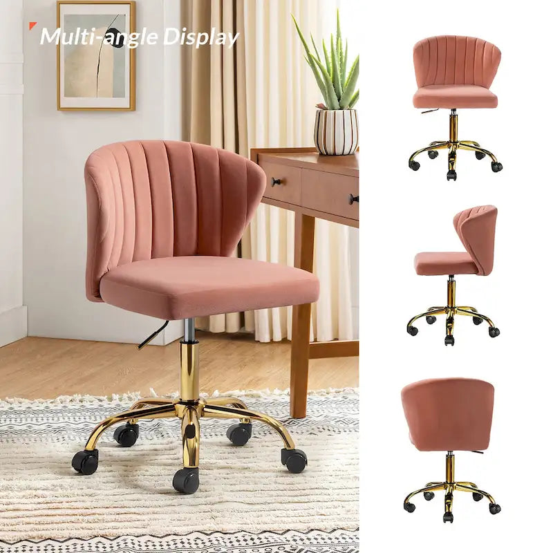 Sedia da ufficio con schienale alto in velluto multicolore, senza braccioli, con motivo a canali, sedile singolo