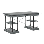 Scrivania industriale Mid-Century per 1 persona, grigia/naturale/bianco antico, 150 cm L