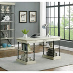 Scrivania industriale Mid-Century per 1 persona, grigia/naturale/bianco antico, 150 cm L