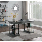 Scrivania industriale Mid-Century per 1 persona, grigia/naturale/bianco antico, 150 cm L