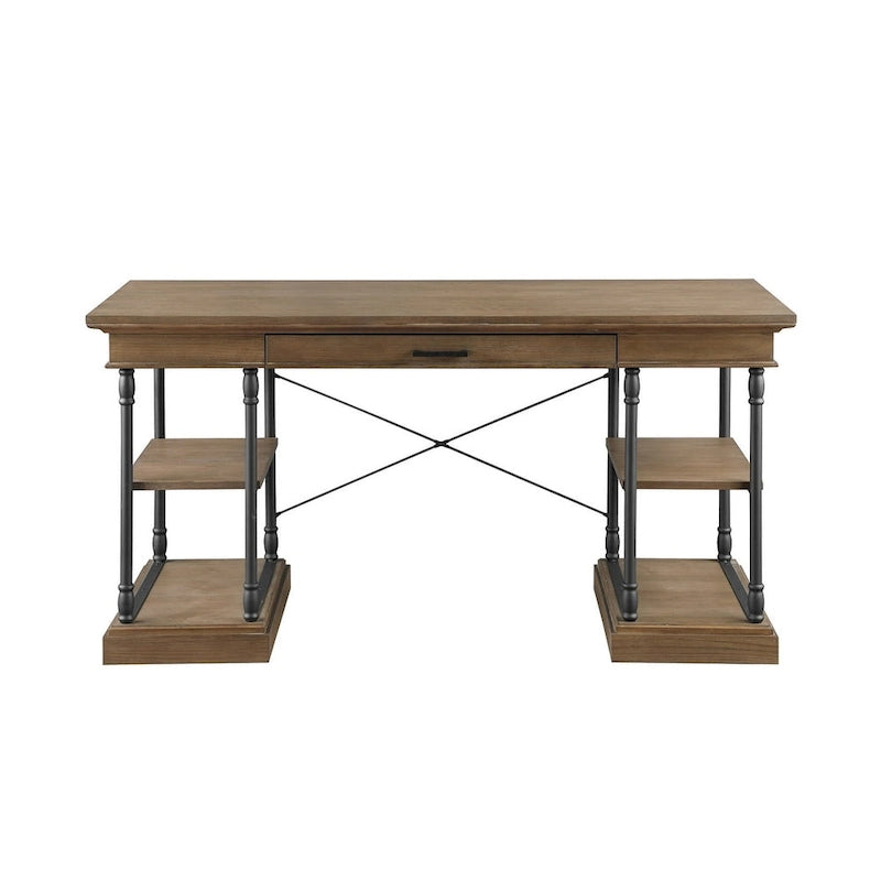 Scrivania industriale Mid-Century per 1 persona, grigia/naturale/bianco antico, 150 cm L
