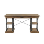Scrivania industriale Mid-Century per 1 persona, grigia/naturale/bianco antico, 150 cm L