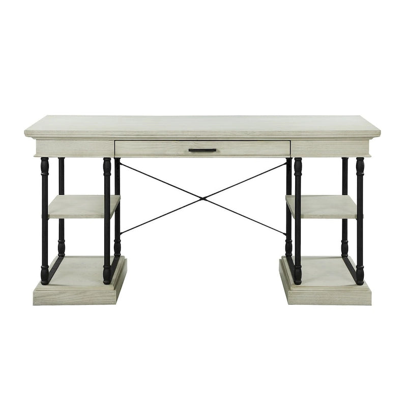 Scrivania industriale Mid-Century per 1 persona, grigia/naturale/bianco antico, 150 cm L