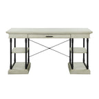 Scrivania industriale Mid-Century per 1 persona, grigia/naturale/bianco antico, 150 cm L