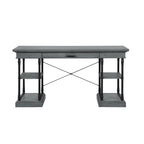 Scrivania industriale Mid-Century per 1 persona, grigia/naturale/bianco antico, 150 cm L