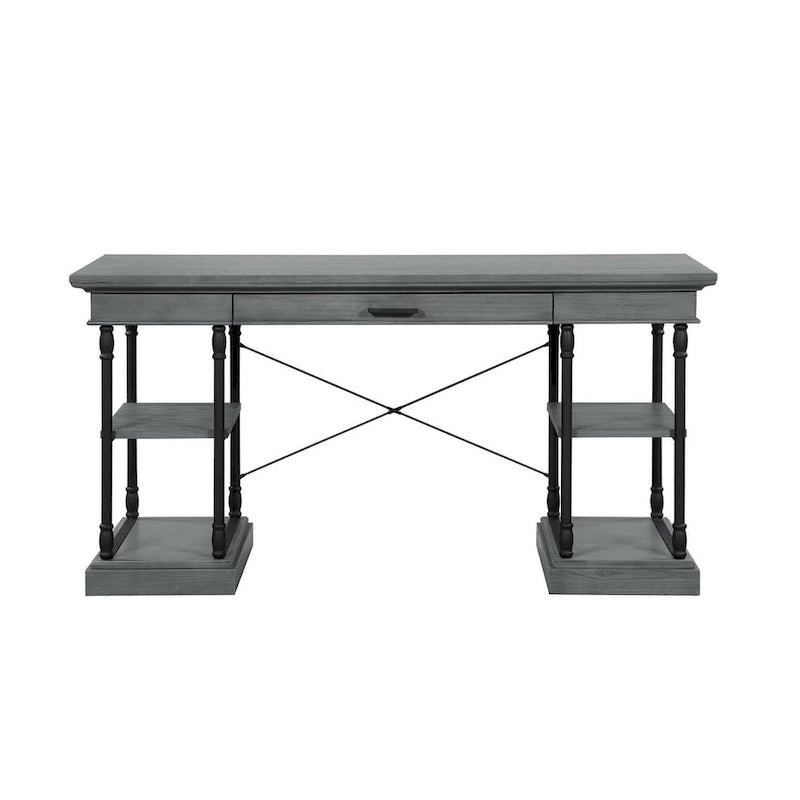 Scrivania industriale Mid-Century per 1 persona, grigia/naturale/bianco antico, 150 cm L