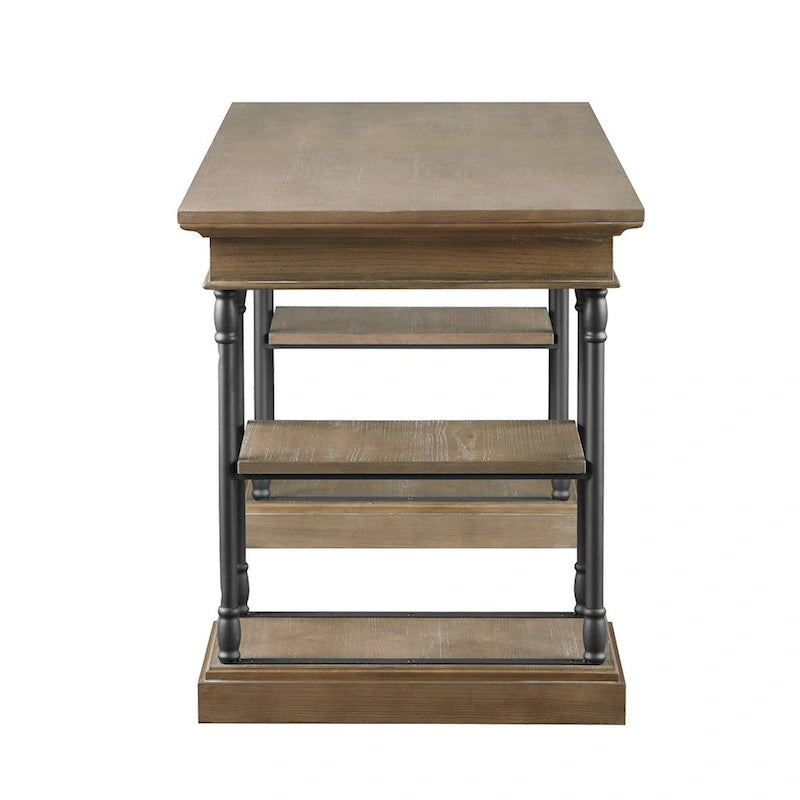 Scrivania industriale Mid-Century per 1 persona, grigia/naturale/bianco antico, 150 cm L