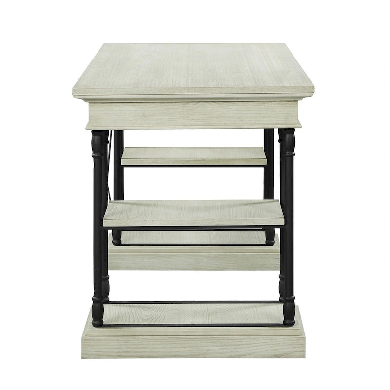 Scrivania industriale Mid-Century per 1 persona, grigia/naturale/bianco antico, 150 cm L