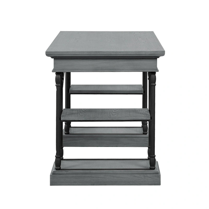 Scrivania industriale Mid-Century per 1 persona, grigia/naturale/bianco antico, 150 cm L