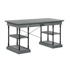 Scrivania industriale Mid-Century per 1 persona, grigia/naturale/bianco antico, 150 cm L