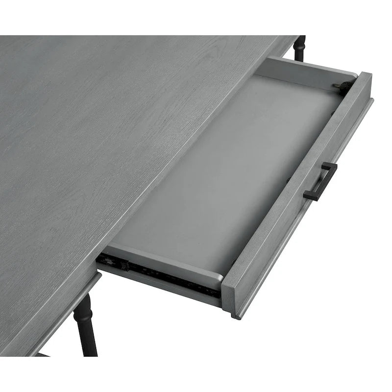 Scrivania industriale Mid-Century per 1 persona, grigia/naturale/bianco antico, 150 cm L