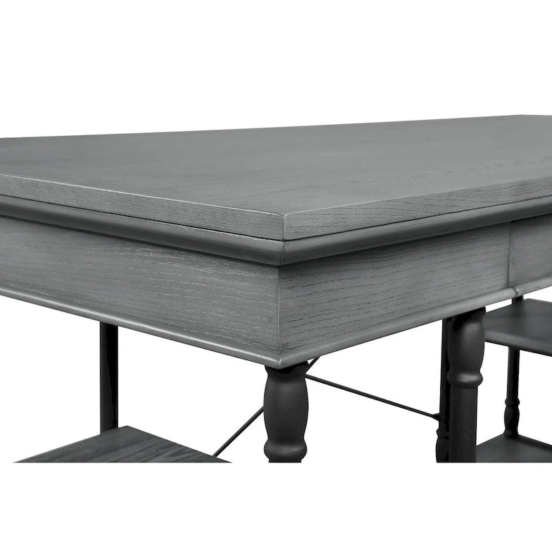 Scrivania industriale Mid-Century per 1 persona, grigia/naturale/bianco antico, 150 cm L