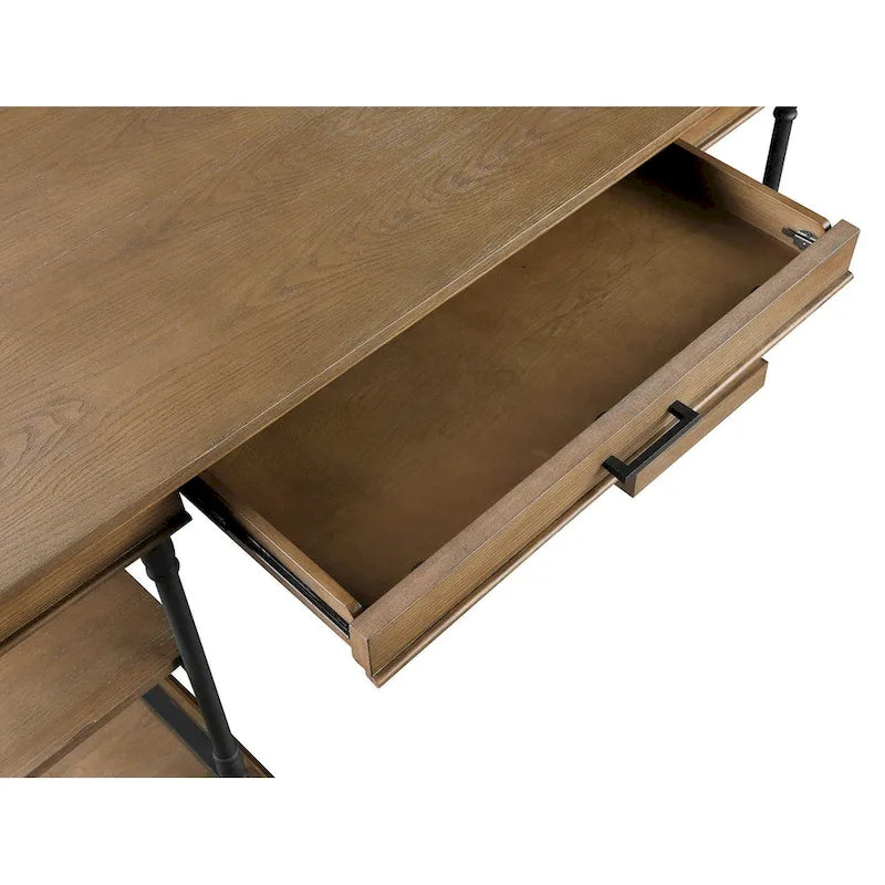 Scrivania industriale Mid-Century per 1 persona, grigia/naturale/bianco antico, 150 cm L