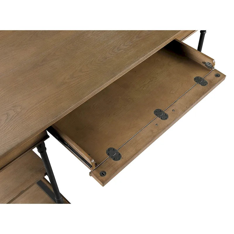 Scrivania industriale Mid-Century per 1 persona, grigia/naturale/bianco antico, 150 cm L