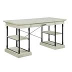 Scrivania industriale Mid-Century per 1 persona, grigia/naturale/bianco antico, 150 cm L