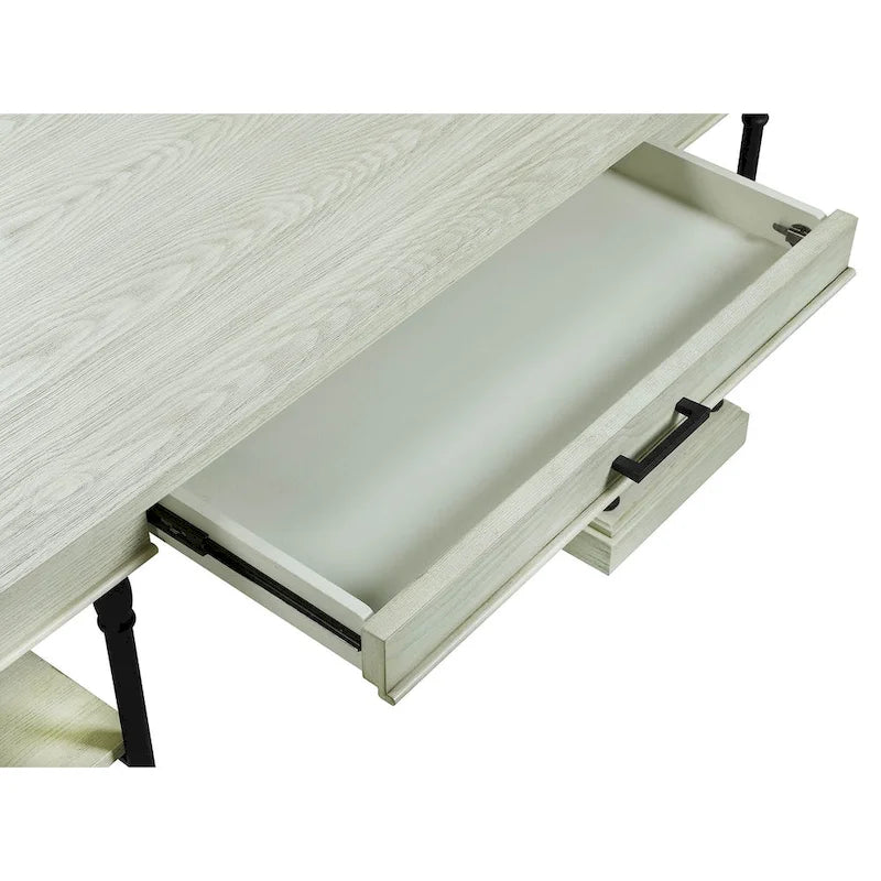 Scrivania industriale Mid-Century per 1 persona, grigia/naturale/bianco antico, 150 cm L